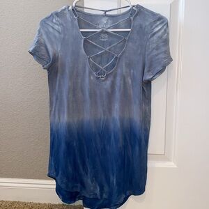 American Eagle XS Criss Cross Lace Up Corset Front Size Tie Dye Blue Tee